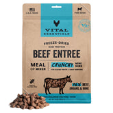 Vital Essentials Freeze-Dried Beef Nibs bag front for convenient raw nutrition.