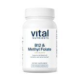 Vital Nutrients B12 & Methyl Folate bottle front view supports daily energy and nervous system health.