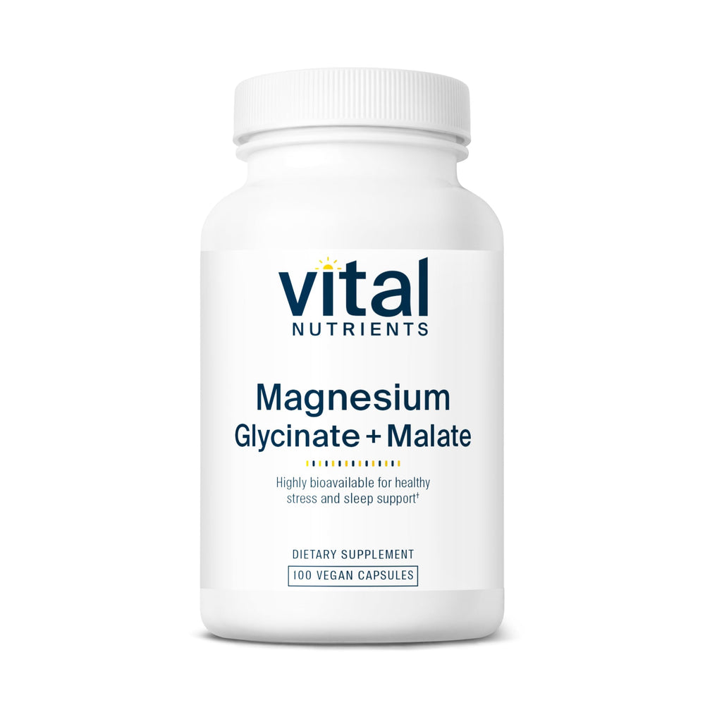 Vital Nutrients Magnesium Glycinate + Malate bottle front for daily magnesium support.