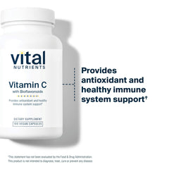 Vital Nutrients Vitamin C with Bioflavonoids label highlighting citrus bioflavonoids for enhanced antioxidant activity.