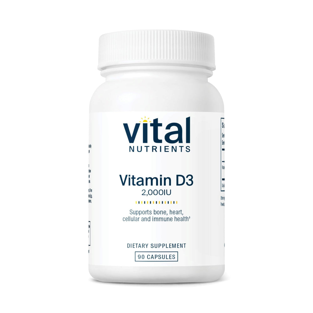 Vital Nutrients Vitamin D3 2000 IU bottle shown for daily use.