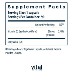 Vital Nutrients Vitamin D3 capsule close-up highlighting easy swallow.