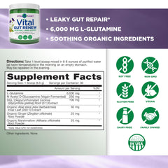 Vital Planet Vital Gut Renew jar label highlighting organic ingredients and gut health