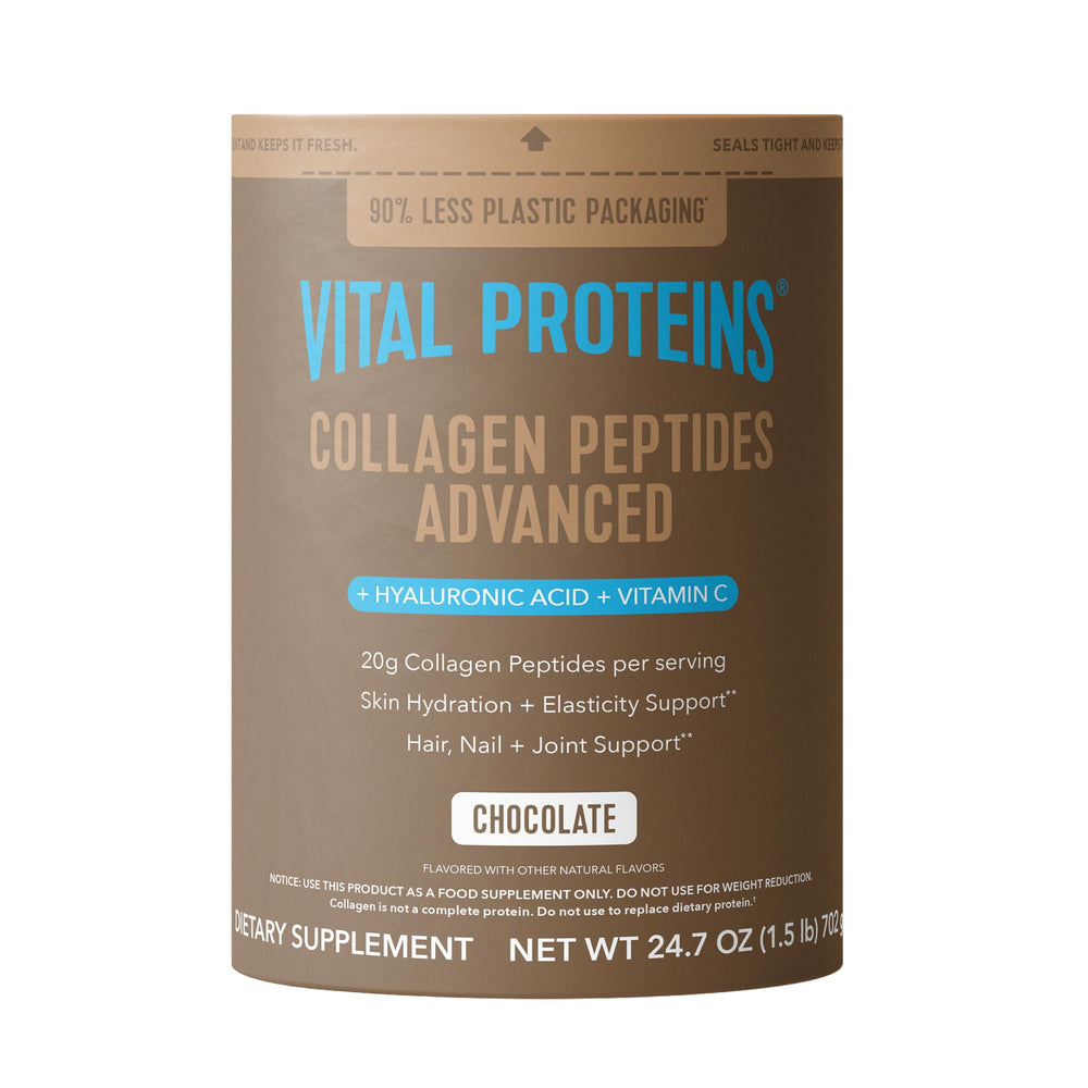 Vital Proteins Collagen Peptides Advanced bottle shown, supporting skin hydration and joint health.