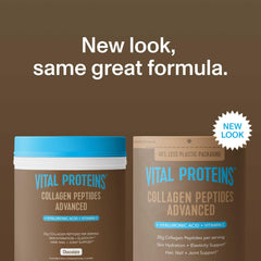 Vital Proteins scoop beside jar illustrating easy daily addition to drinks.