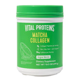 Vital Proteins Matcha Collagen powder bottle on counter supports daily energy and skin health.