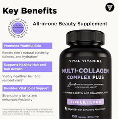 Close-up of capsules with biotin and hyaluronic acid components for elasticity and hydration.