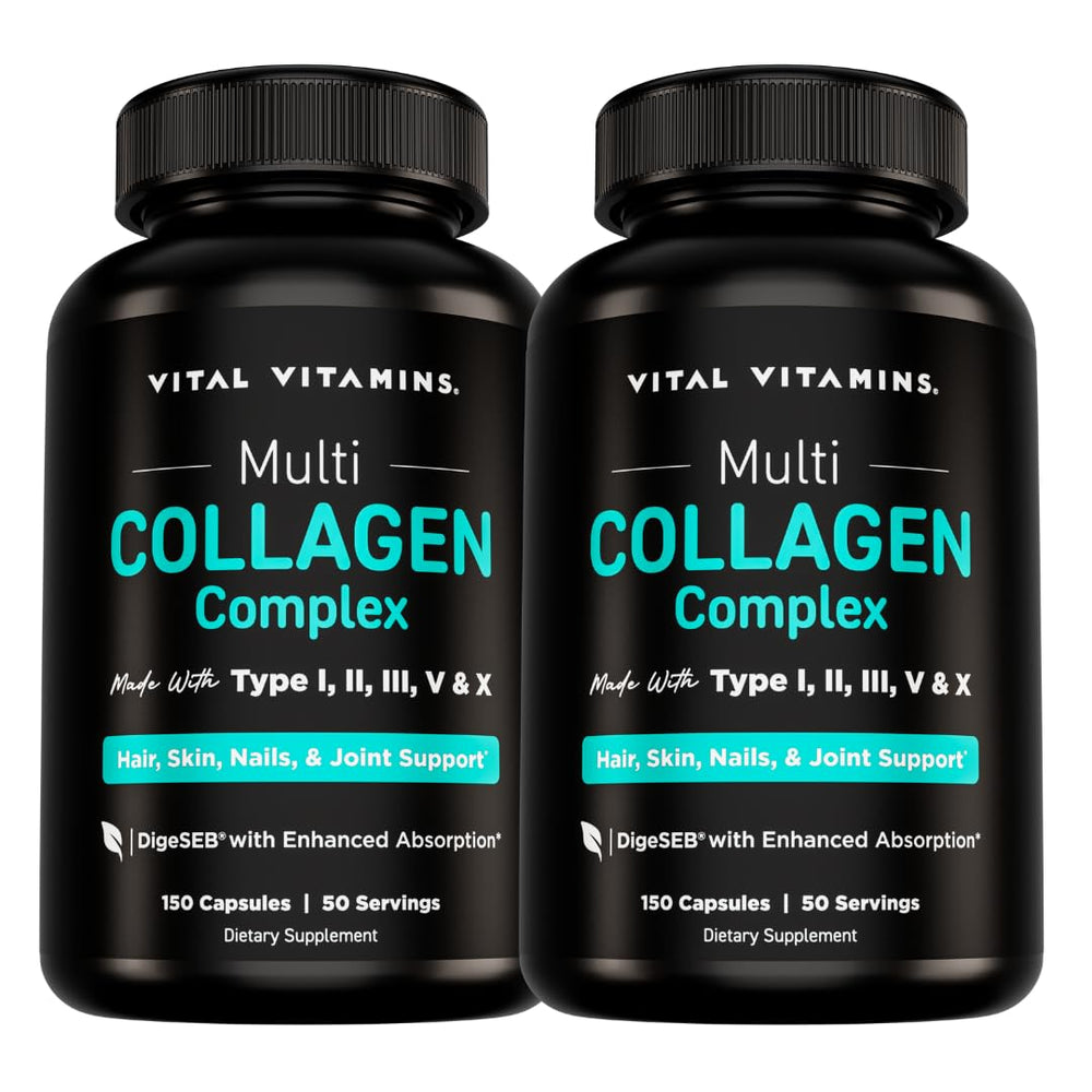 Vital Vitamins Multi Collagen bottle shows a broad blend for daily support.