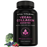 Vital Vitamins Vegan Collagen Booster bottle with eco-friendly packaging for mindful wellness.