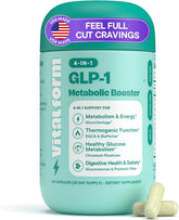 VitalForm GLP-1 Metabolic Support bottle pour showing convenient capsules for daily appetite awareness.