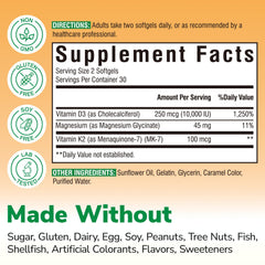 Vitalibre Vitamin D3 K2 Magnesium bottle back with supplement details and directions