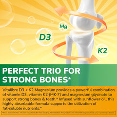 Vitalibre Vitamin D3 K2 Magnesium label highlighting MK-7 and high potency