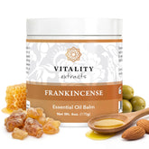 Vitality Frankincense Balm jar open reveals rich texture for deep hydration