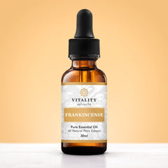 Vitality Frankincense diffuser setup with aroma drops for relaxation.