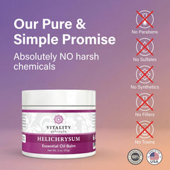 Vitality Helichrysum Balm with olive oil nourishes skin.
