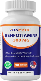 Vitamatic Benfotiamine 300 mg bottle front showing potency for daily use
