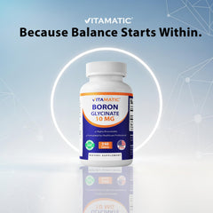 Vitamatic Boron Glycinate bottle on shelf in a clean kitchen for daily use