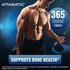 Vitamatic D3, K2, B12 infographic demonstrates immune and bone benefits.