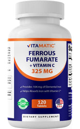 Vitamatic Ferrous Fumarate 325 mg tablet front for daily iron support.
