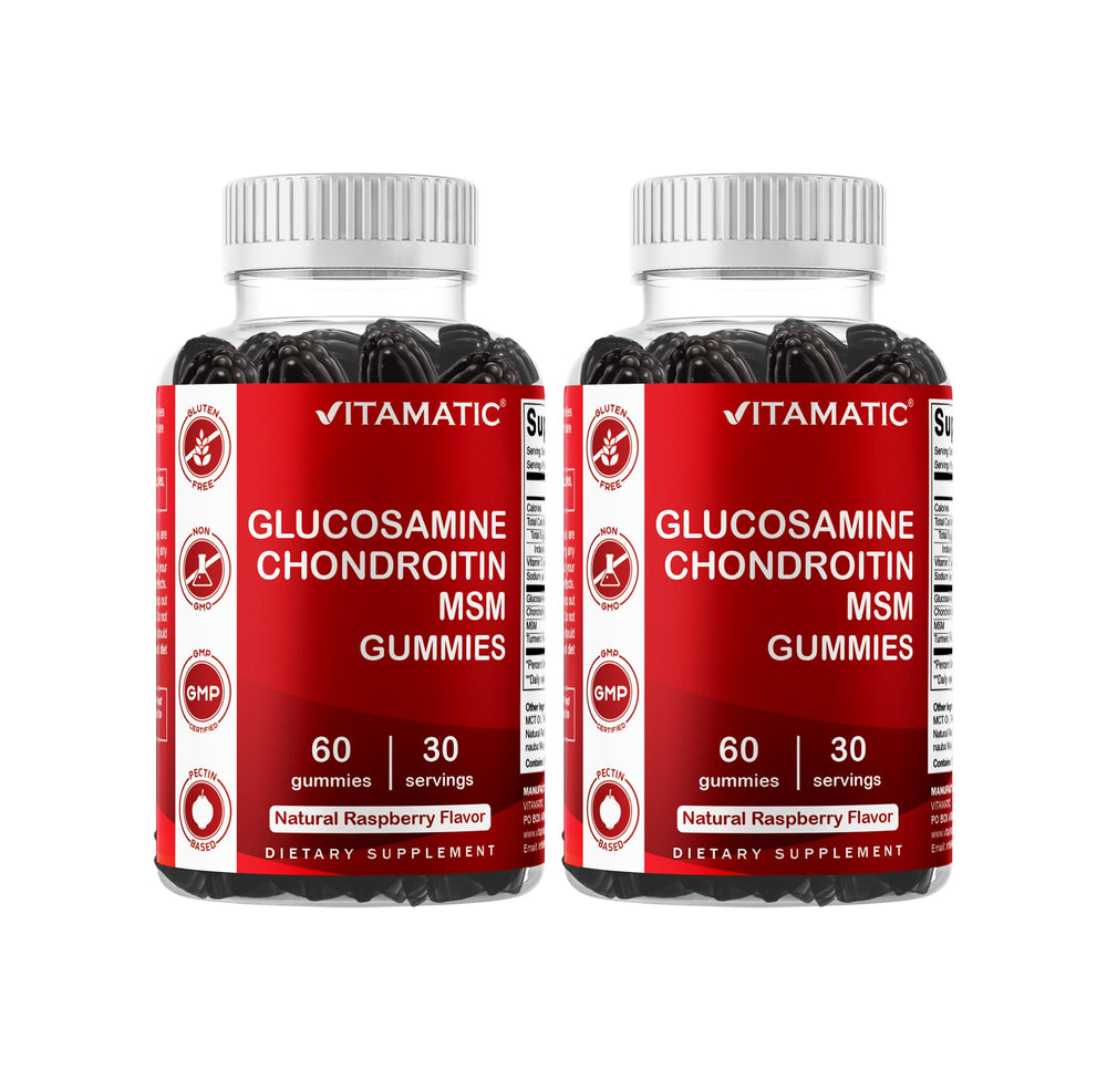Vitamatic glucosamine chondroitin gummies jar—tasty daily joint support option.