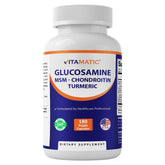 Vitamatic glucosamine chondroitin msm bottle for joint comfort.