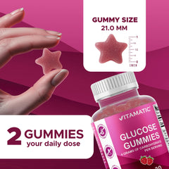 Serving-ready Vitamatic glucose gummies arranged for on-the-go energy