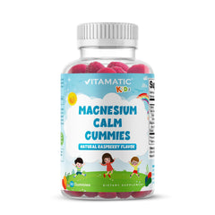 Vitamatic Kids Magnesium Calm Gummies bottle with raspberry flavor