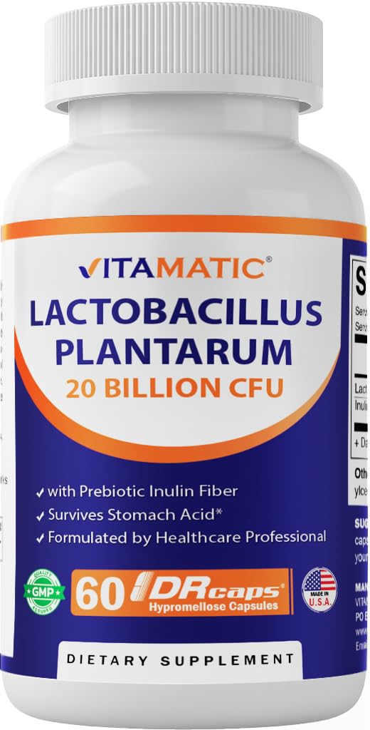 Vitamatic Lactobacillus Plantarum 20B capsules bottle front for digestive support