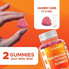 Vitamatic Magnesium Gummies vegan-friendly, pectin-based formula.