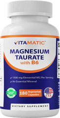 Vitamatic Magnesium Taurate bottle front showing high potency per serving.