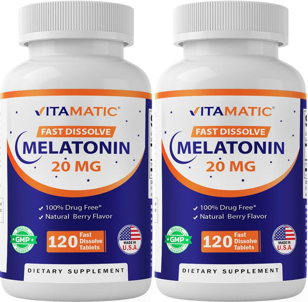 Vitamatic Melatonin 20mg fast-dissolve berry tablet ready for nightly use