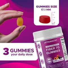 Vitamatic prebiotic fiber gummies bottle pour into glass for daily snack