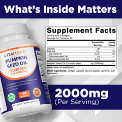 Vitamatic pumpkin seed oil softgels close-up highlighting capsules.