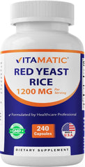 Vitamatic Red Yeast Rice 1200mg bottle ready for daily use.