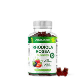 Vitamatic Rhodiola Rosea Gummies bottle with mixed berry flavor for daily energy.
