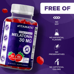Vitamatic sugar free melatonin gummies closeup shows gummy texture