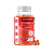 Vitamatic vitamin A gummies bottle front with natural strawberry flavor