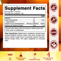 Vitamatic Vitamin D3 gummies texture close-up showing chewy orange consistency for daily use.
