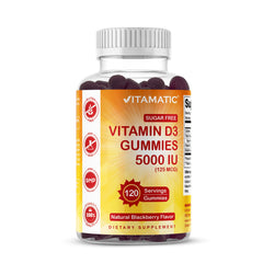 Vitamatic Sugar Free Vitamin D3 5000 IU bottle for daily wellness.