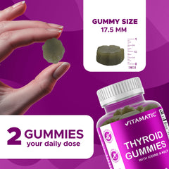 Vitamatic bottle pouring gummies into a hand for on-the-go use