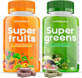 Vitamax bottle label with fruits and vegetables supporting daily nutrition.