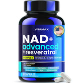 Vitamax liposomal NAD+ extra-strength bottle for potential energy support.
