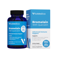 VitaMedica Bromelain & Quercetin bottle on table for immune comfort