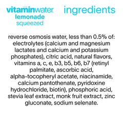 Vitaminwater Zero Sugar Squeezed Lemonade glass highlighting refreshing flavor and vitamins