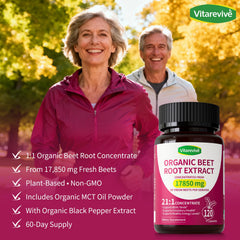 Vitarevive beet root capsules on a modern kitchen counter for daily use.