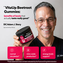 VitaUp Beet Root Gummies flavor closeup highlighting berry and pomegranate taste.