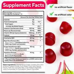 VitaUp Beet Root Gummies ingredients label featuring grape seed and niacin.