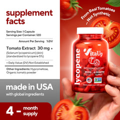 VitaUp lycopene capsules close-up showing natural-source antioxidant support.