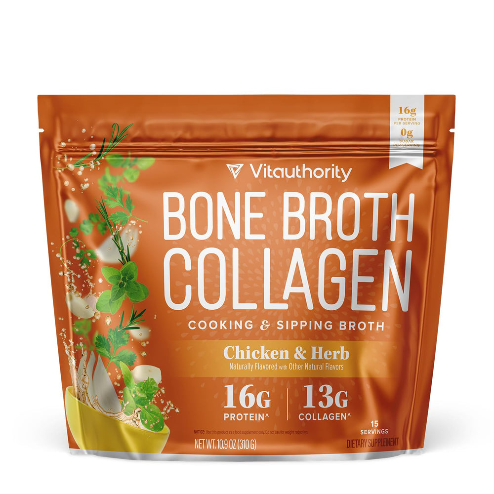 Vitauthority bone broth collagen powder ready to mix for a protein-packed boost.