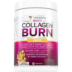 Vitauthority Multi Collagen Burn tropical punch bottle for daily wellness and flavor.